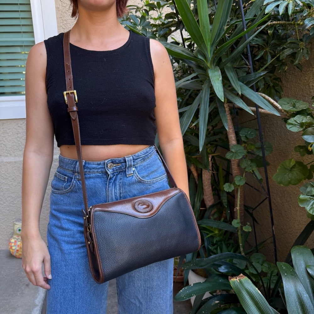 Vintage Navy Blue/Brown Dooney & Bourke All Leather Crossbody Bag